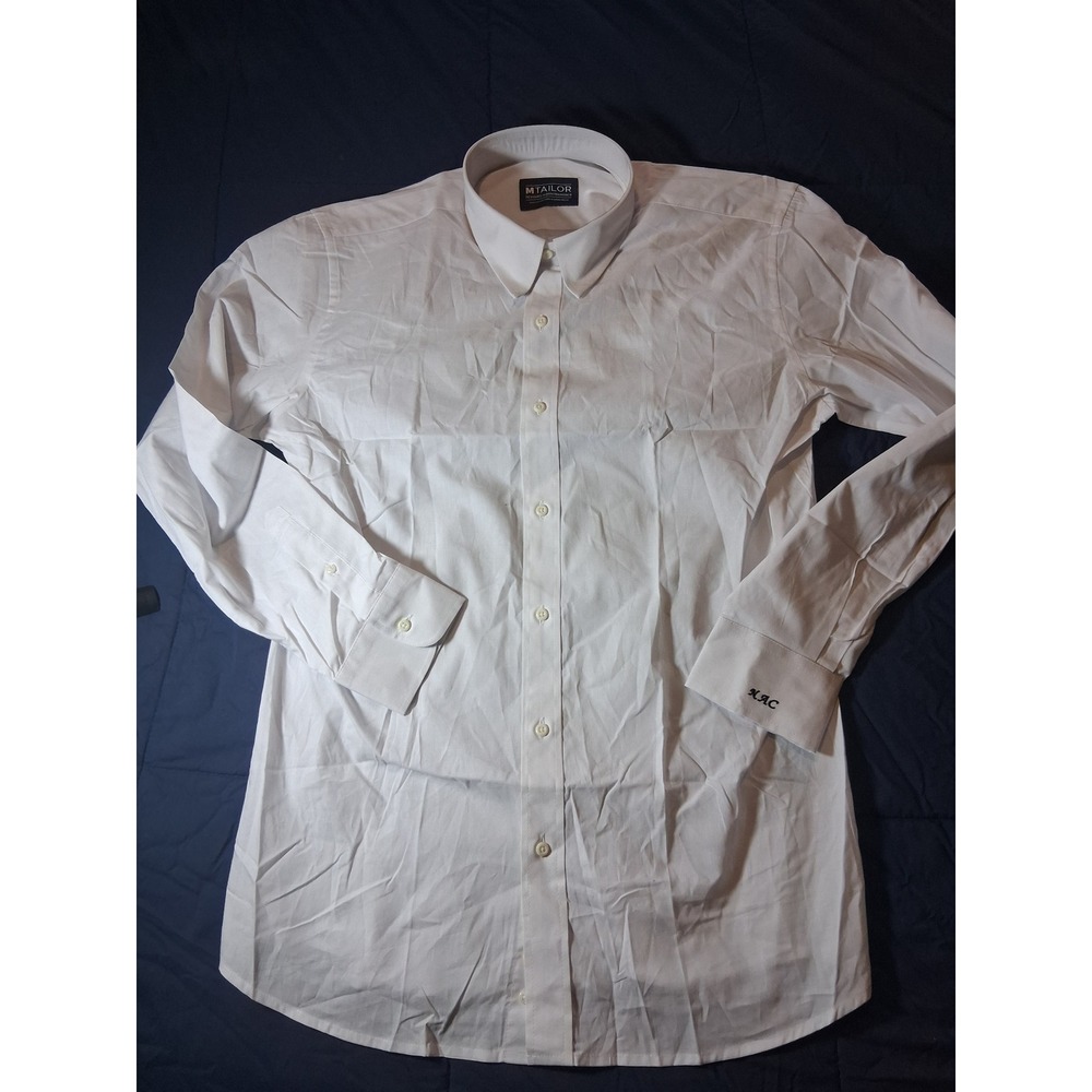 MTailor Mens White 100% Cotton Button Down‎ Dress Shirt Monogram NAC Custom